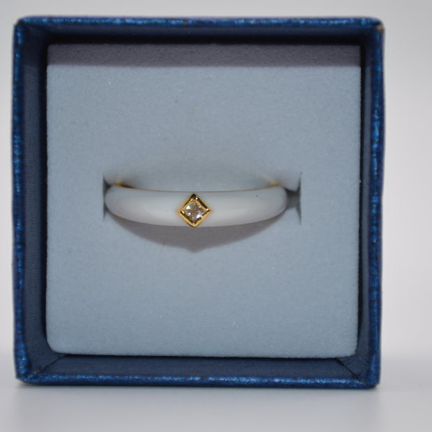 Ivory Solitaire Enamel Band Ring