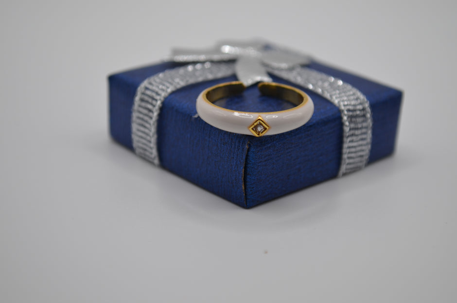 Ivory Solitaire Enamel Band Ring