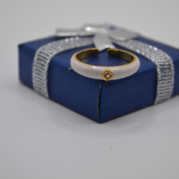 Ivory Solitaire Enamel Band Ring