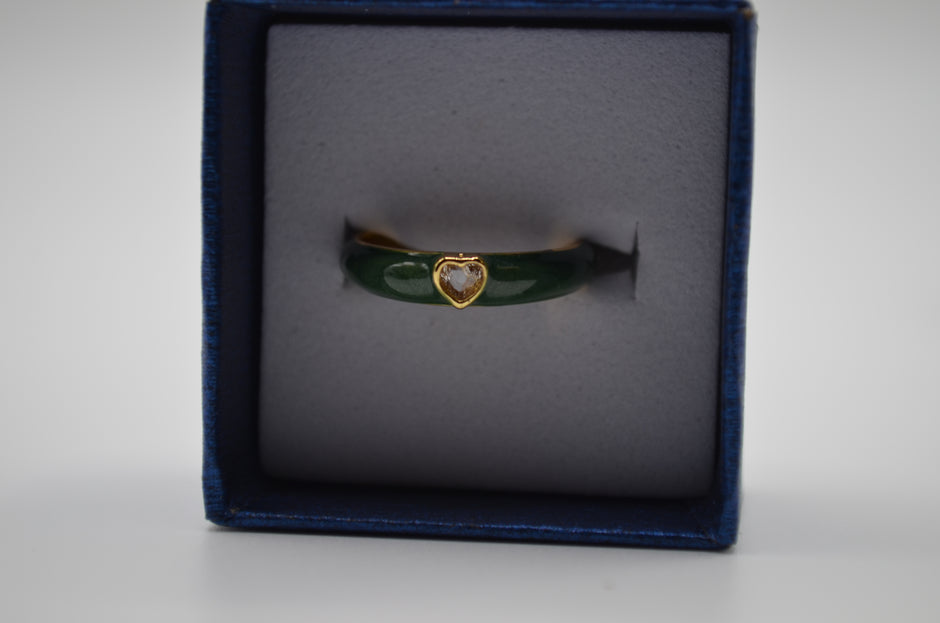 Emerald Heart Enamel Ring