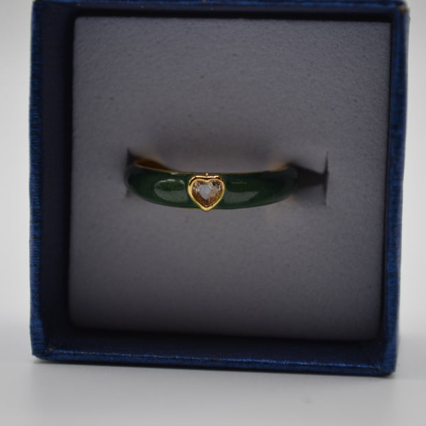 Emerald Heart Enamel Ring
