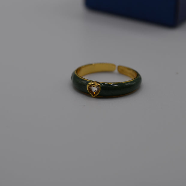 Emerald Heart Enamel Ring