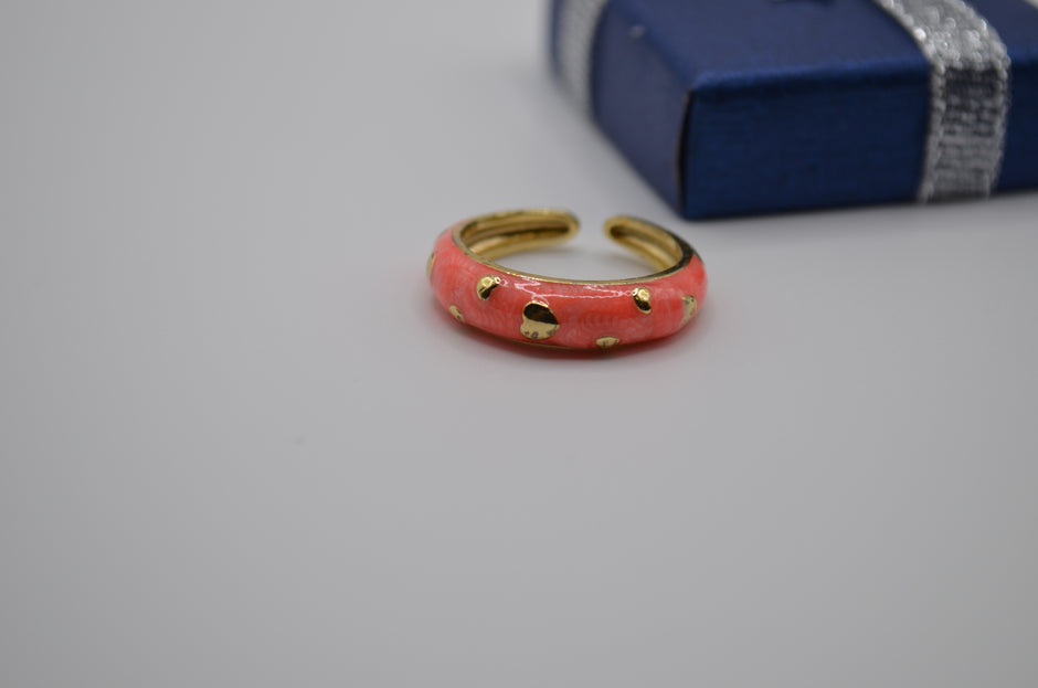 Coral Glow Enamel Ring