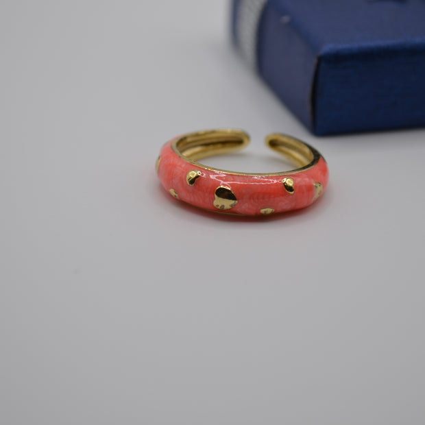 Coral Glow Enamel Ring