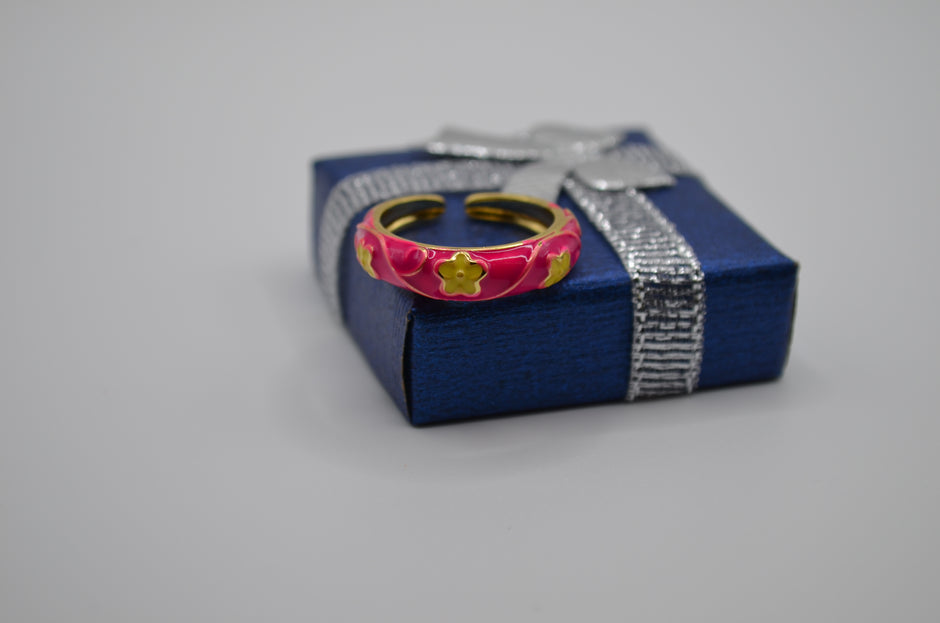 Blossom Pink Enamel Floral Ring