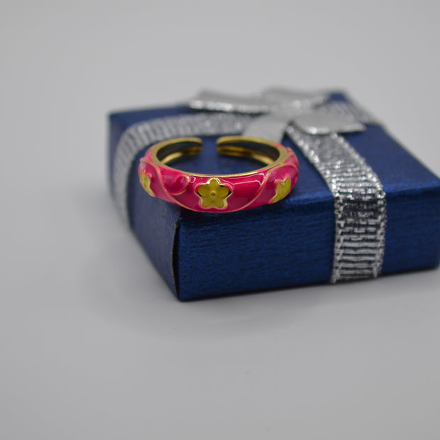Blossom Pink Enamel Floral Ring