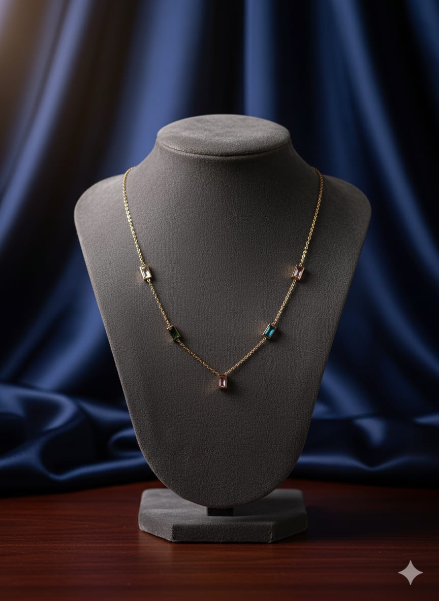 Radiant Multi-Stone Bar Necklace