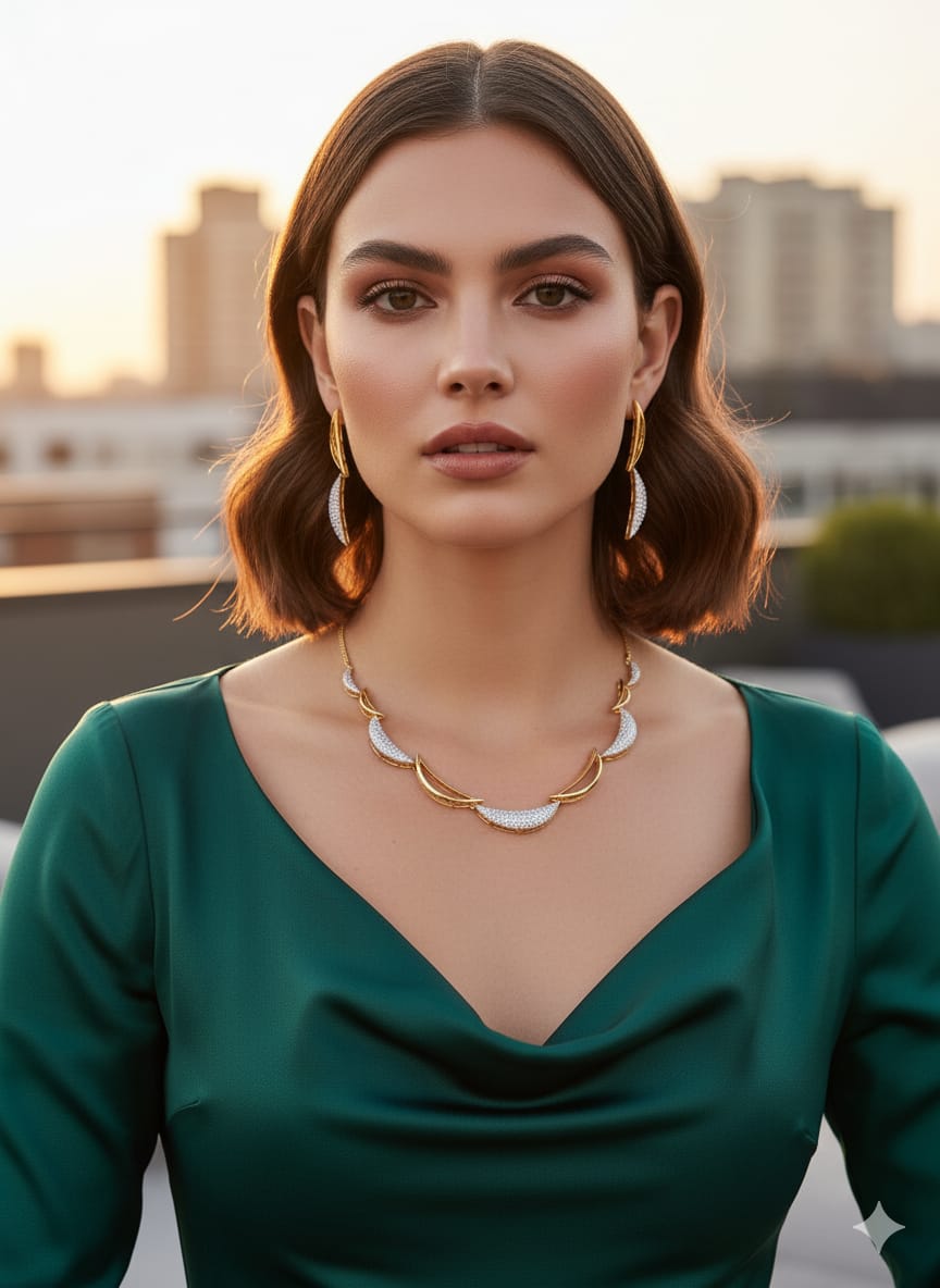 Golden Crescent Crystal Necklace