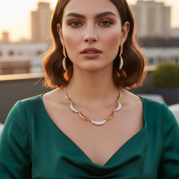 Golden Crescent Crystal Necklace
