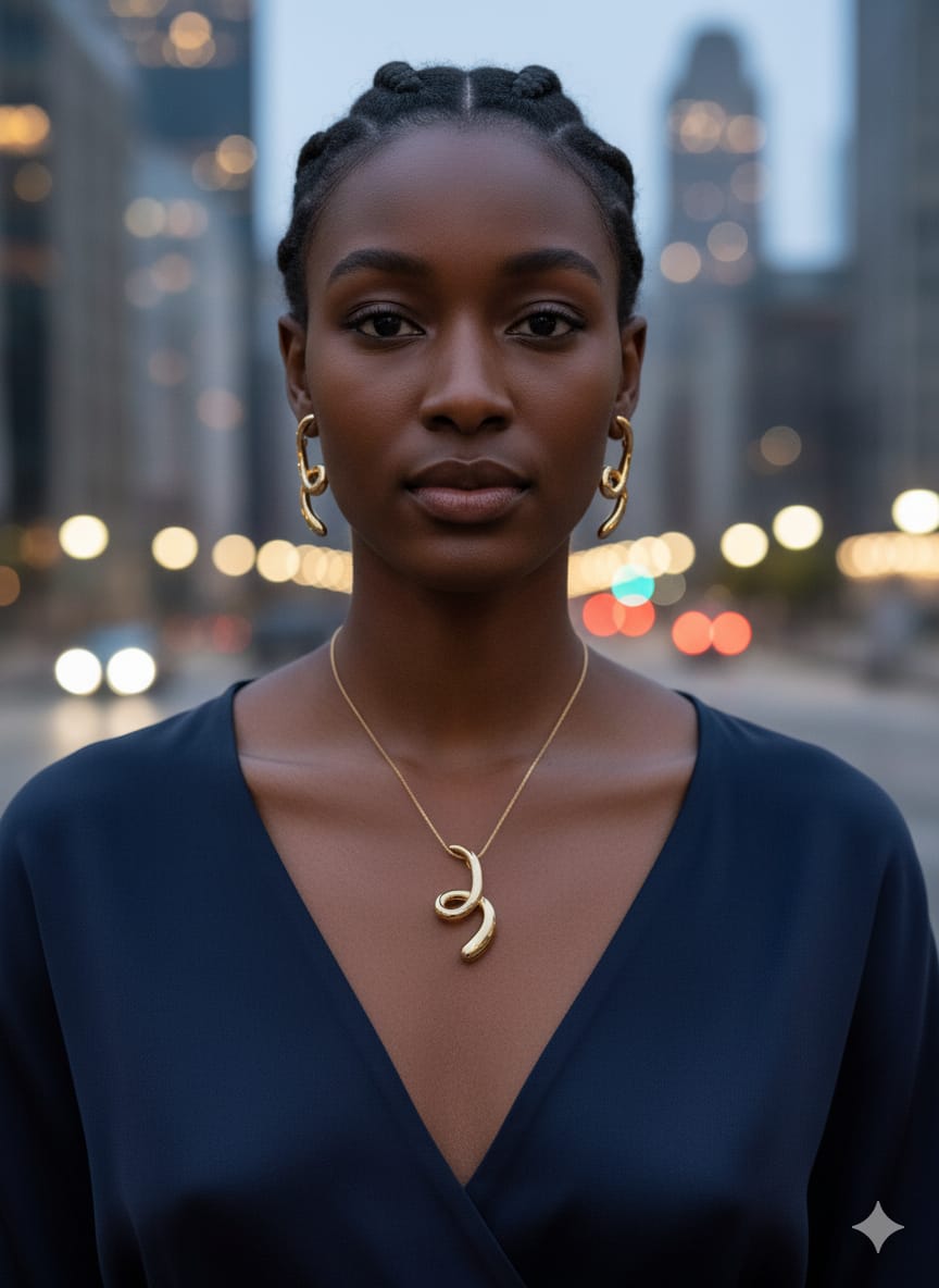 Golden Fluid Curve Necklace & Earrings Set