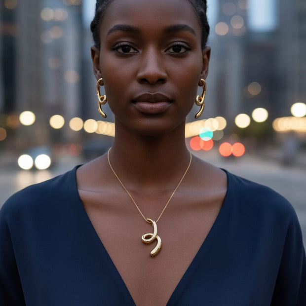 Golden Fluid Curve Necklace & Earrings Set