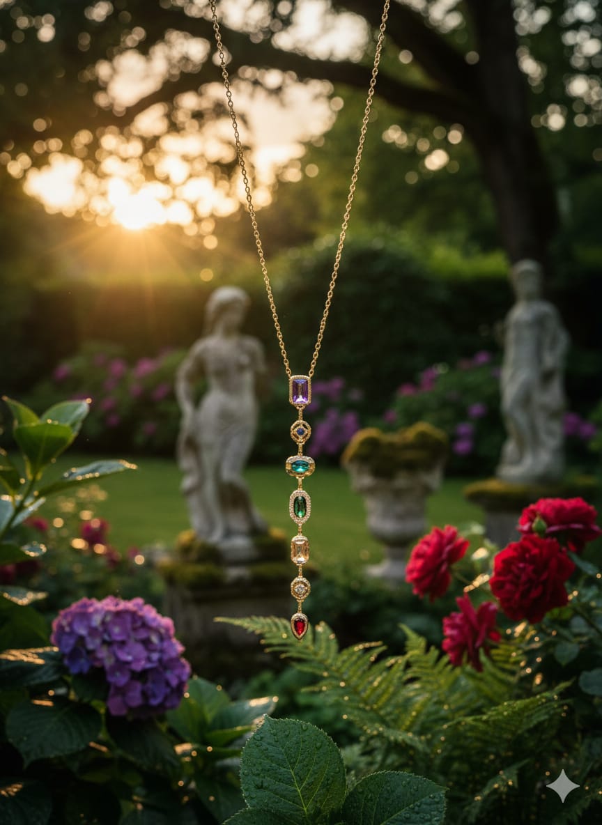 Celestial Rainbow Gem Drop Necklace