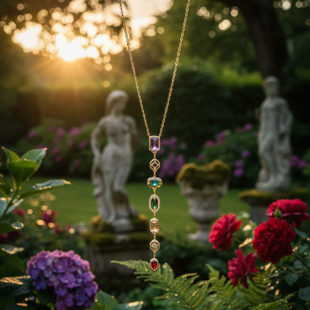 Celestial Rainbow Gem Drop Necklace