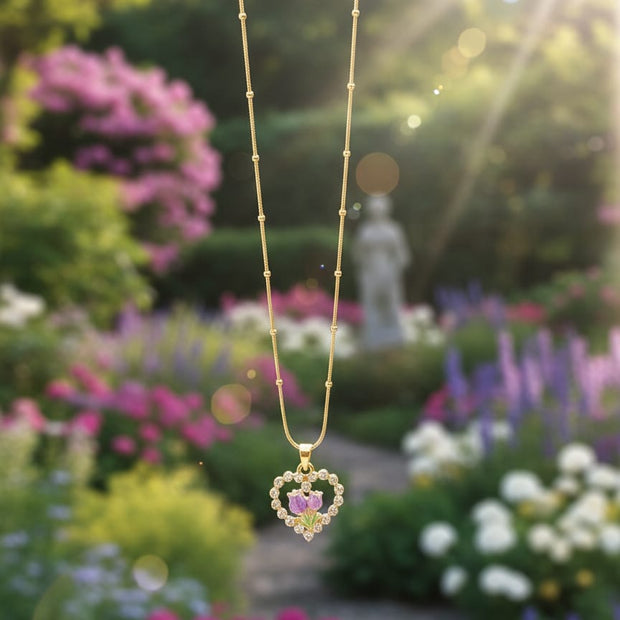 Enchanted Bloom Heart Pendant – 18K Gold Plated Chain