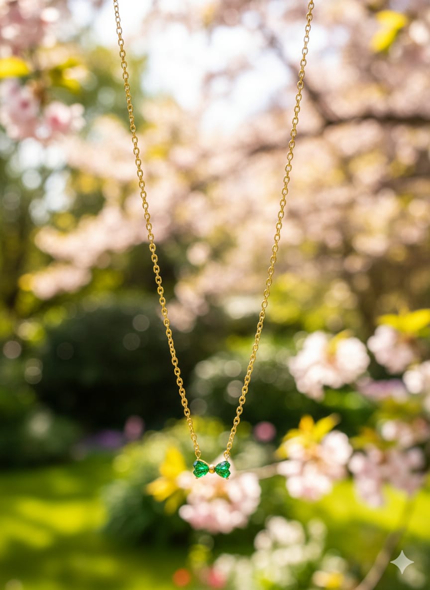 Emerald Bow Petite Necklace