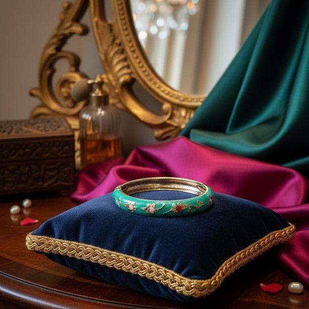Emerald Blossom Enamel Bangle