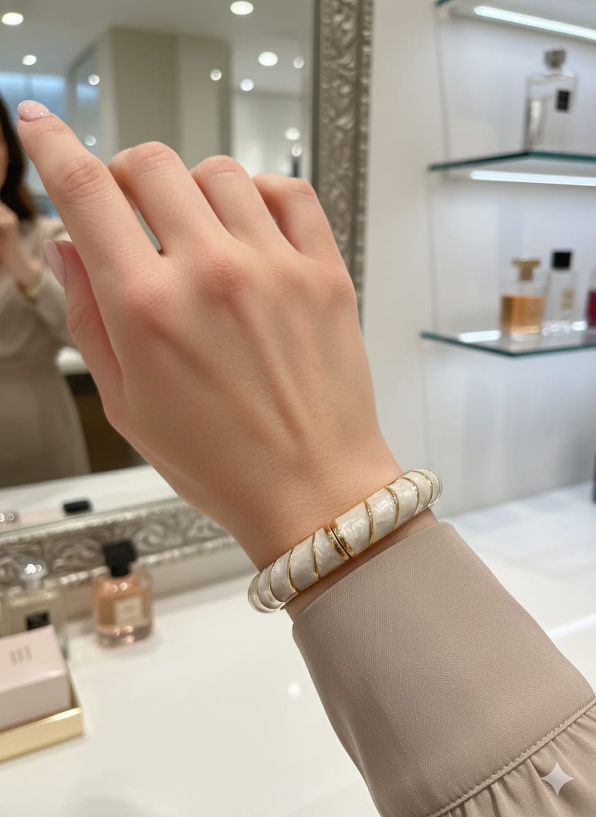 Ivory Pearl Swirl Enamel Bracelet