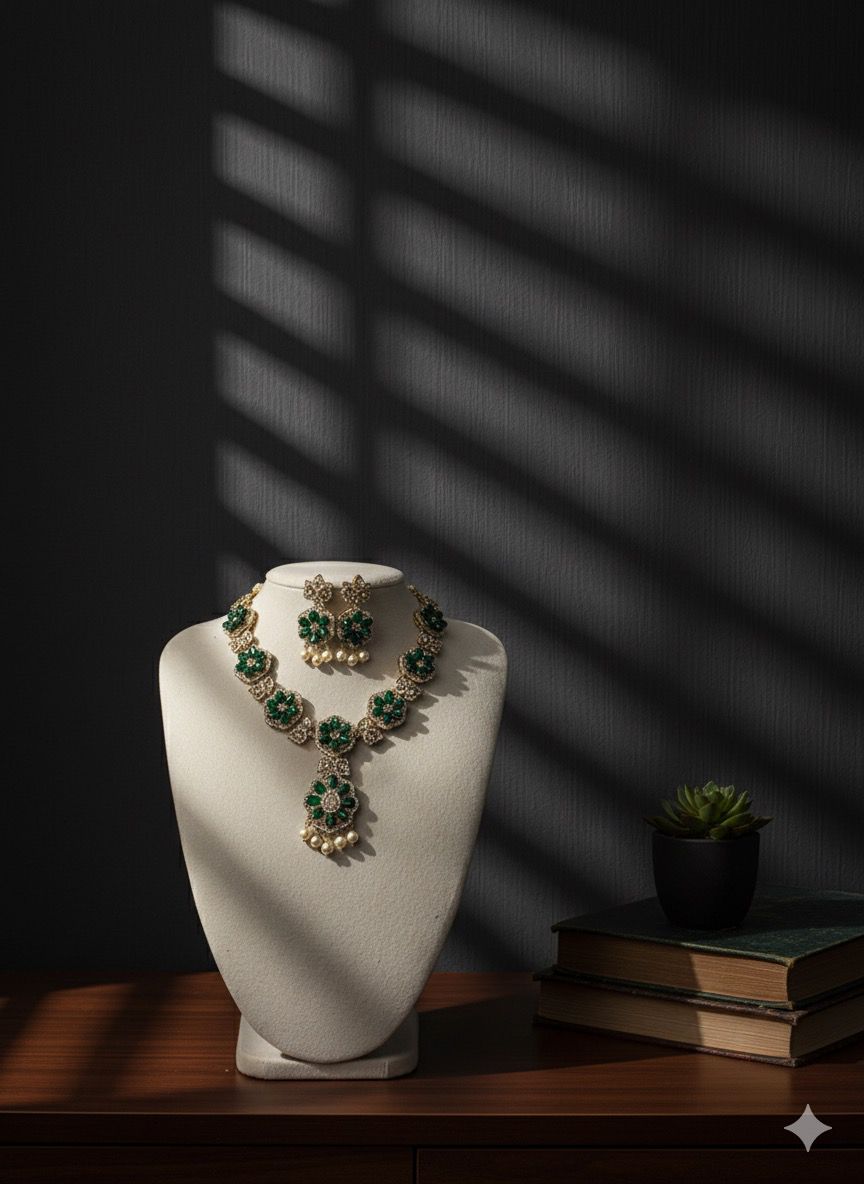 Emerald Grace Gold-Plated Necklace Set