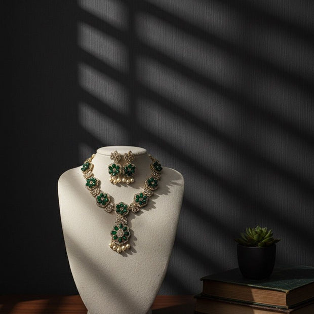 Emerald Grace Gold-Plated Necklace Set