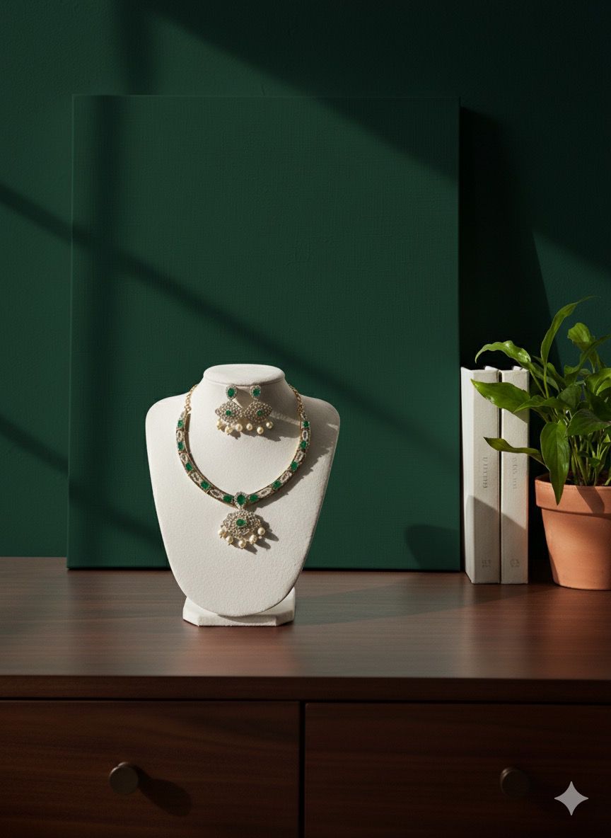 Emerald Radiance Gold-Plated Necklace Set