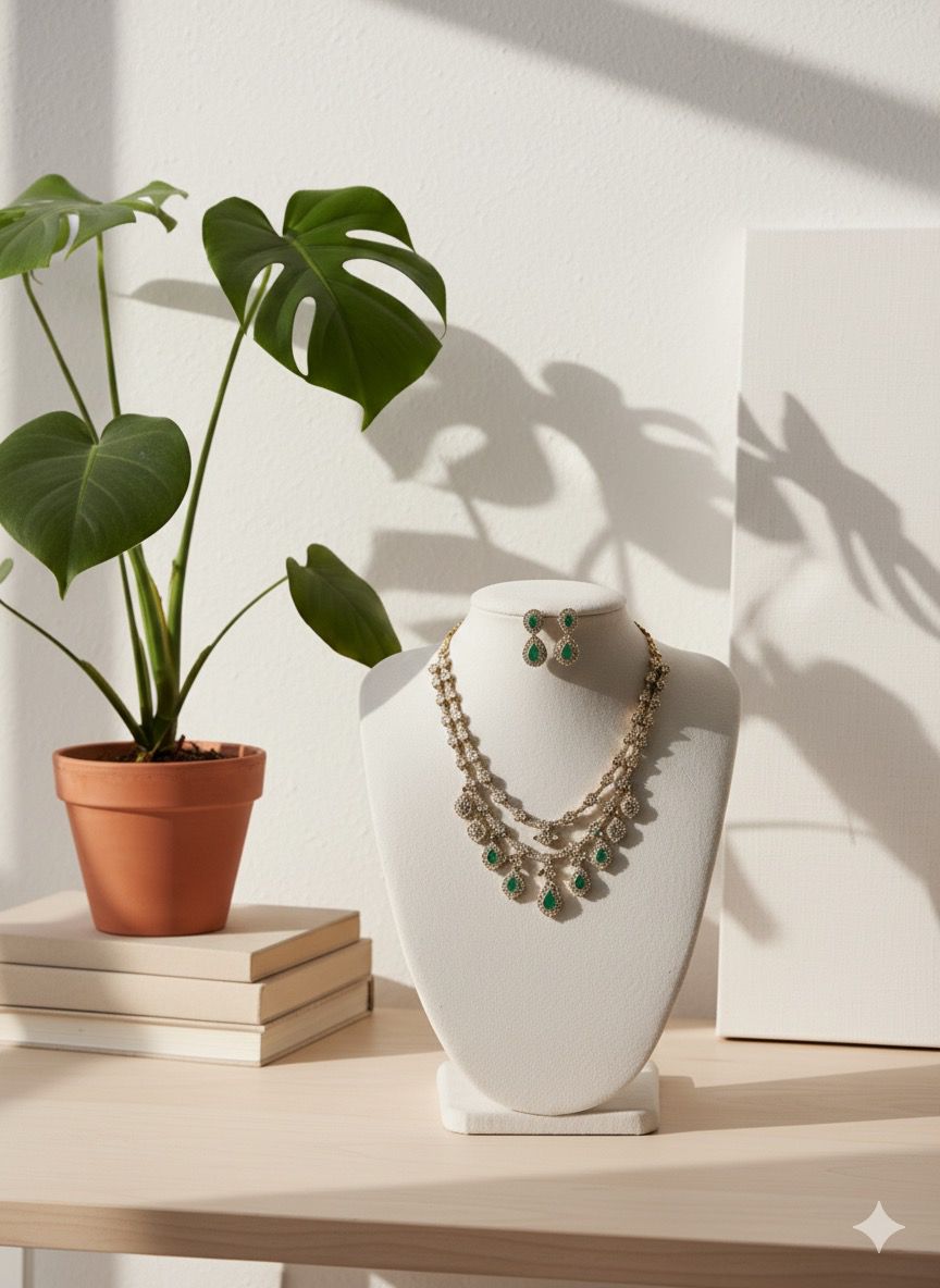 Emerald Elegance Layered Necklace Set