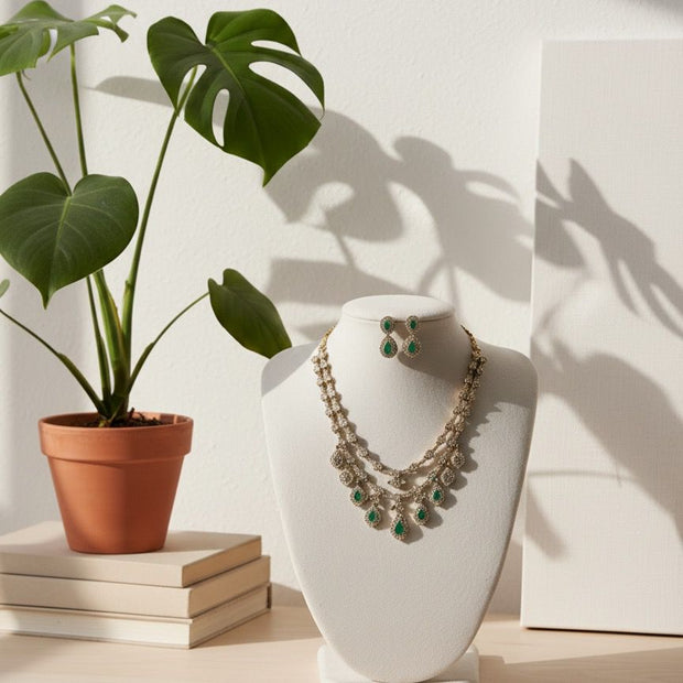 Emerald Elegance Layered Necklace Set