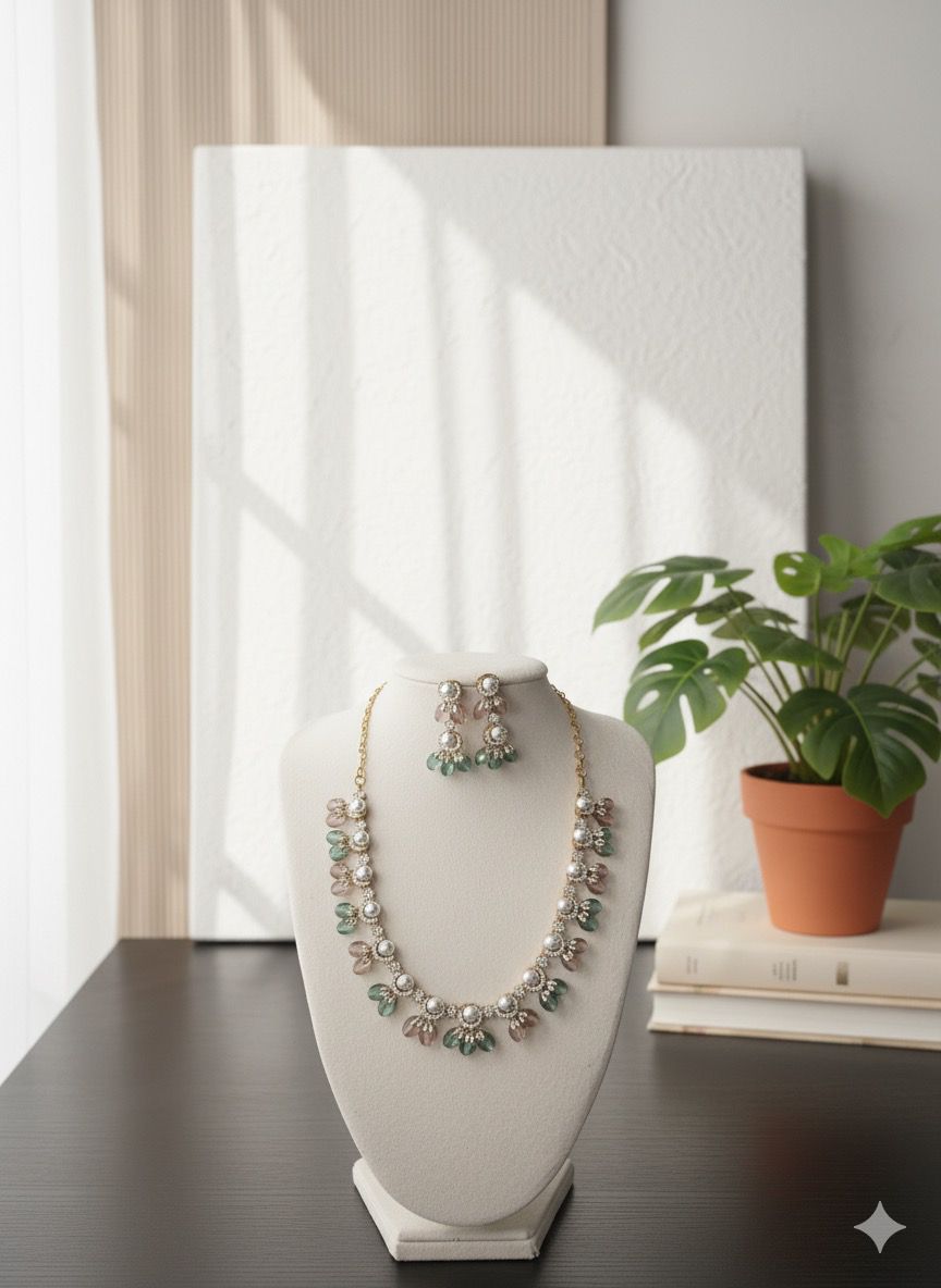 Pastel Grace Pearl Drop Necklace Set